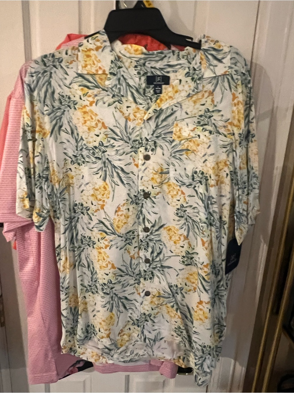 George White Pineapple Print Short Sleeve Button-Down Shirt